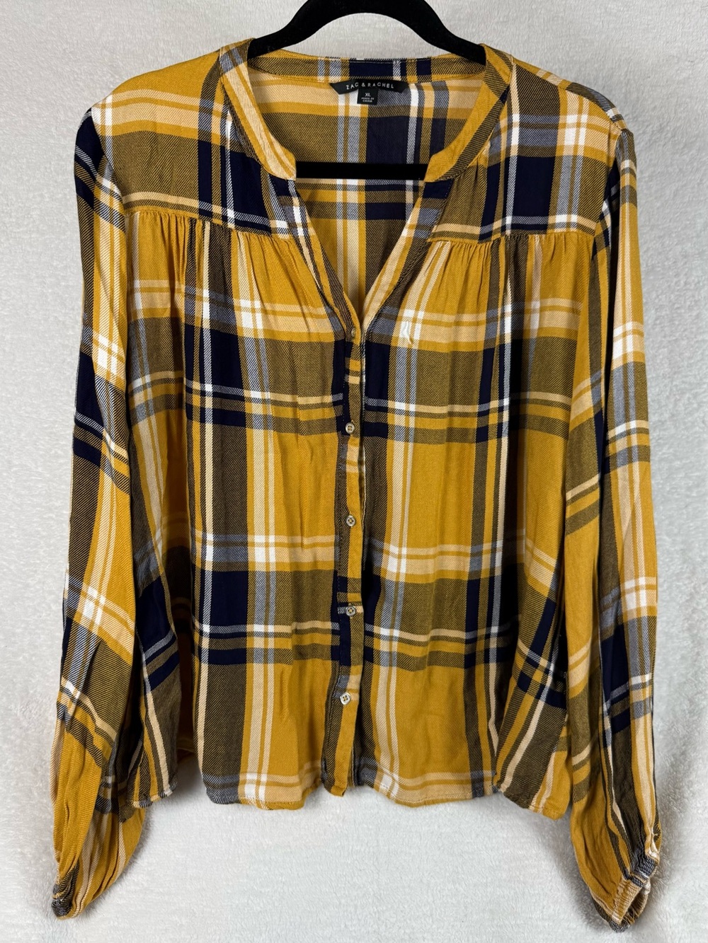 Zac & Rachel Mustard Plaid Button-Front Blouse - Size XL